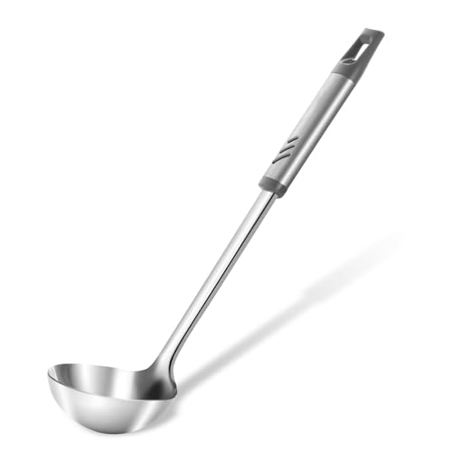 Soup Ladle, 13.9 inch Large Ladles Serving Spoons, 4 oz Stainless Steel Ladle with Heat-proof Handle, Comfortable Grip Design, Durable Construction, Silver - size: 4 oz Soup Ladle