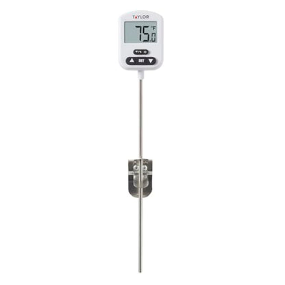 Taylor Programmable Digital Candy and Deep Fry Thermometer with Green Light Alert Display, Long Stem, and Adjustable Pan Clip, White - color: White