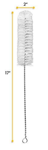 EISCO Nylon Cleaning Brush with Fan-Shaped End, 15" - Twisted Stainless Steel Wire Handle - Ideal for 1.6" - 2" Diameter Glassware, Beakers, Test Tubes, Cylinders, Flasks, Cups, Jars, Vases