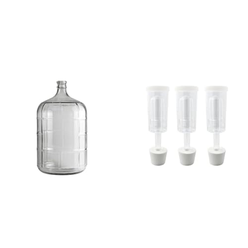 5 Gallon Carboy FE320 Clear Bundle with Fastrack 3 Piece Airlock Set for Fermenting Wine and Beer with Drilled Stopper Durable Bung and transparent Airlock