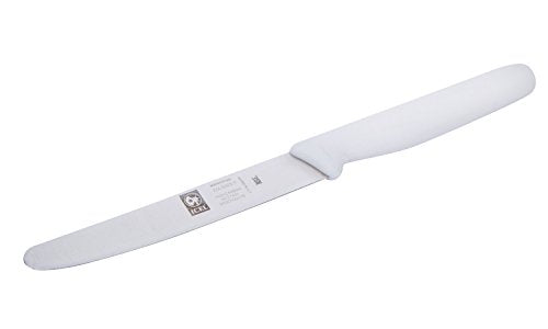 ICEL 4.25 Inch Straight Edge Round Tip Paring Knife, High Carbon German Stainless Steel Blade, Factory-Sharp Edge, Non-Slip Textured White Polypropylene Handle - color: White