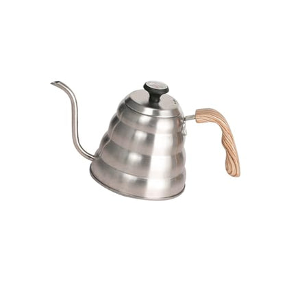 304 Stainless Steel Pouring Over Coffee Kettles with Thermometers and Wood Handle for Temperature Control Rustless Swanneck Coffeepot - color: Silver