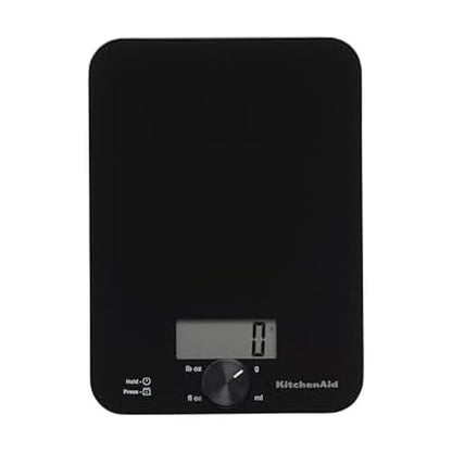 KitchenAid KQ914BA Digital Glass Top Kitchen and Food Scale, 11 lb Capacity, Measures Liquid & Dry Ingredients, Rotating Knob, Precise Results for Baking, Cooking, Keto and Meal Prep, Tare, Black - color: Black