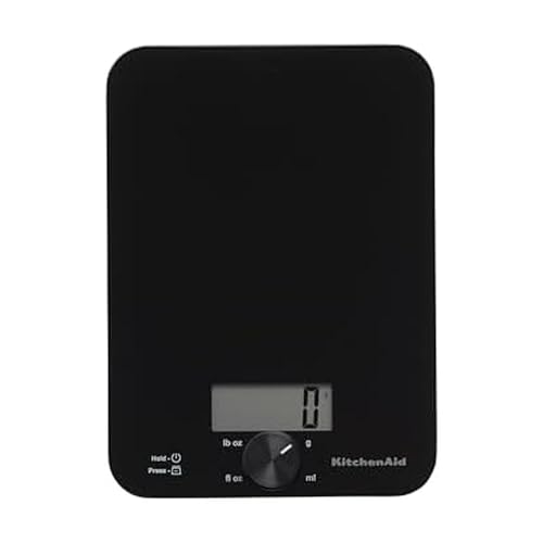 KitchenAid KQ914BA Digital Glass Top Kitchen and Food Scale, 11 lb Capacity, Measures Liquid & Dry Ingredients, Rotating Knob, Precise Results for Baking, Cooking, Keto and Meal Prep, Tare, Black - color: Black