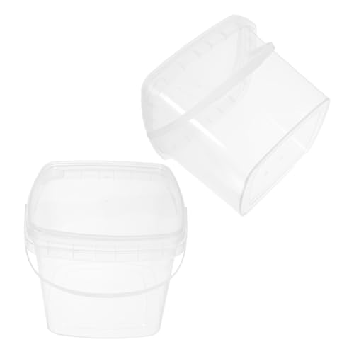 2pcs Square Plastic Buckets Lids and Handles for Food and Liquid Storage Reusable Storage Tubs for Kitchen Organization and Transport - color: Transparent
