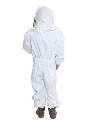 FOREST BEEKEEPING SUPPLY- Kids Full Body Bee Suit. Cotton twill soft to Children’s skin tuff to bee Stings with Veil - color: Cotton Suit, size: Medium