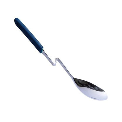 Souper Cubes + Lori Greiner No Mess Stainless Steel Cooking Spoon with Silicone Handle - Stainless Steel Serving Spoon No Mess Design Hooks on Side of Any Pot - Blueberry - color: Blueberry, size: Spoon 1-Pack