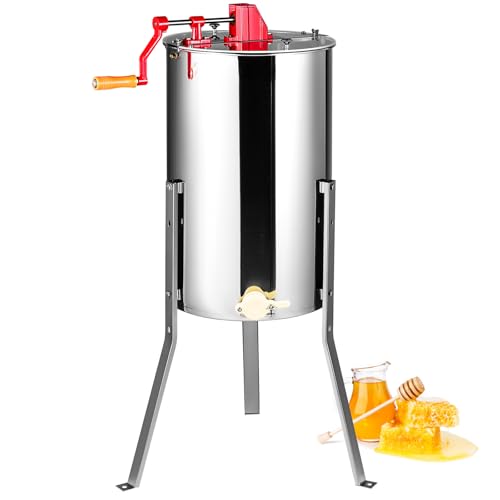 VEVOR Honey Extractor, 2/4 Frame Stainless Steel Manual Beekeeping Extraction, Honeycomb Drum Spinner with Transparent Lid, Apiary Centrifuge Equipment with Height Adjustable Stand, Silver - style: 4 Frame Rack(2 Deep Frames)