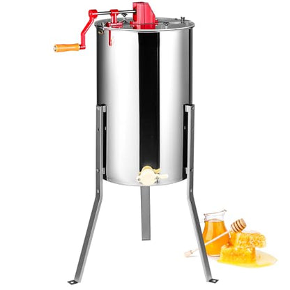 VEVOR Honey Extractor, 2/4 Frame Stainless Steel Manual Beekeeping Extraction, Honeycomb Drum Spinner with Transparent Lid, Apiary Centrifuge Equipment with Height Adjustable Stand, Silver - style: 4 Frame Rack(2 Deep Frames)