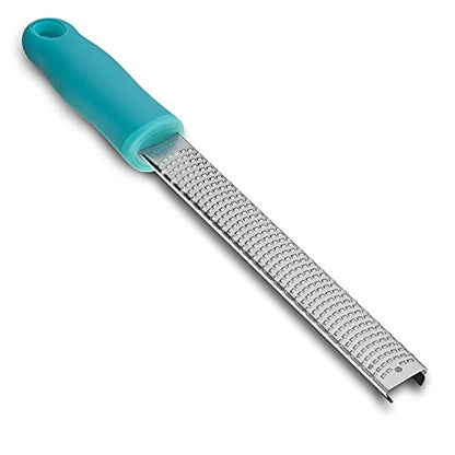8-Inch Lemon Zester & Cheese Grater 18/8 Stainless Steel Citrus Zester for Lemon, Lime, Parmesan, Garlic & Ginger 8’’ Long Razor Sharp Blade, Ergonomic Non‑Slip Handle with Protective Cover, Blue - color: B-Blue
