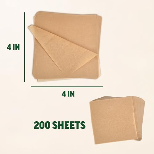 Zenlogy 4x4 Small Parchment Paper Squares (200 sheets) - Unbleached, Non-stick, Pre-cut Parchment Paper - Ideal for Candy Wrappers, Liner Paper, Freezing and Storing, Separating, and Diamond Painting - size: 4x4 - 200 Sheets
