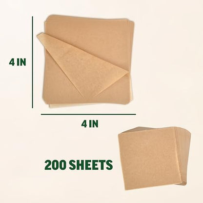 Zenlogy 4x4 Small Parchment Paper Squares (200 sheets) - Unbleached, Non-stick, Pre-cut Parchment Paper - Ideal for Candy Wrappers, Liner Paper, Freezing and Storing, Separating, and Diamond Painting - size: 4x4 - 200 Sheets