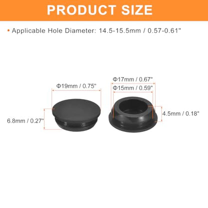 uxcell 25Pcs Silicone Plugs, Rubber Round Snap in Locking Hole Plugs for 14.5-15.5mm Hole, Hole Stoppers Waterproof Hole Plug for Metal Tube, Furniture End Caps Inserts, Black - size: 14.5-15.5mm