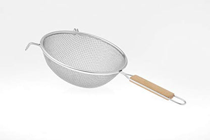Double Mesh Strainer with Non Slip Wooden Handle. Premium Stainless Steel Strainer Mesh Ideal for Quinoa, Tea, Soup, Sifting, Baking, Straining - 12 & 16cm, Set of 2 Pieces - size: Set of 2 Strainer