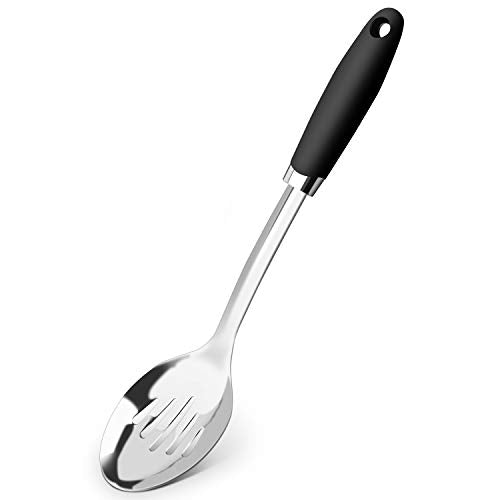 Stainless Steel Cooking Spoon, Solid Serving Spoon and Basting Spoon with Ergonomic Handle for Stirring, Mixing, Serving and Sauces, Dishwasher Safe - color: B-Silver Spoon