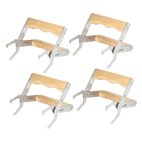 Operitacx 4pcs Beekeeping Frame Grip and Beehive Frame Holder Stainless Steel Clamp with Wood Handle for Hive Management