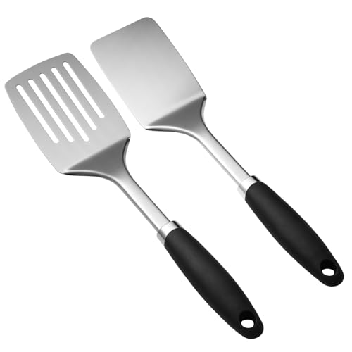 Stainless Steel Spatulas Set, 2 Pack Solid & Slotted Turner Spatulas, Metal Spatula Set for Cast Iron, Griddle, Eggs, Burgers and Pancakes - color: B-Turner Spatula Set