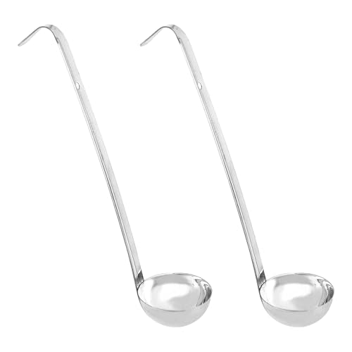 2Pcs 2oz Stainless Steel Soup Ladle, Long Handle Ladles with Pouring Rim for Cooking, Serving Soup, Sauce, Stew, Kitchen - size: 2oz
