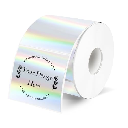 Square Thermal Labels Stickers 2" x 2", Holographic Silver Thermal Stickers Labels, Glitter Self-Adhesive Direct Thermal Label for Small Business - color: Silver, size: 2 X 2