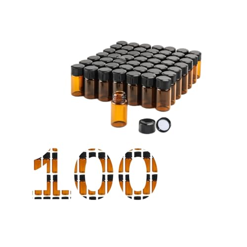 4ML Glass Sample Vial,Amber Borosilicate Glass Liquid Sampling Sample Glass Thread Bottles,15X 45mm,13-425 Black Screw Caps with PE Liner, pack of 100. - size: 4ML