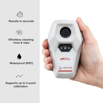 pH2Go - Digital pH Meter by Anton Paar - Glass-Free ISFET Sensor, Guided Calibration (ATC), High Accuracy, App Connected (iOS/Android) | Hydroponics, Aquarium, Pools, Water, Brewing, Winemaking
