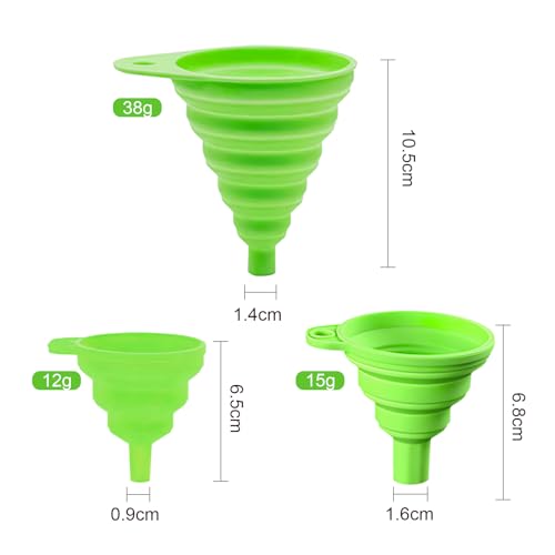 Kitchen Funnel Set 3 Pack, Small Medium Large, Kitchen Accessories Foldable Silicone Collapsible Funnels for Filling Water Bottle Liquid Transfer, Green - color: 3 Green