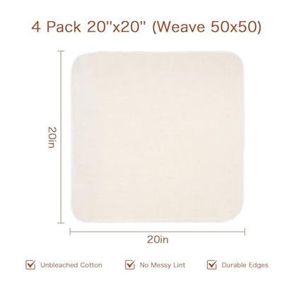 4 Pack Reusable Cheesecloth (20x20''),Grade 100,Cheesecloth for Straining,Ultra-Fine Unbleached Cheese Cloth Strainer for Cooking,Baking,Juicing,Cheese Making | Precut, Hemmed Edges,Washable - size: 20x20'' 4 Pack