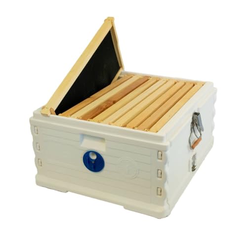 Apimaye Insulated Deep Super with 10 Wood Frames with Premier Double Waxed Foundation. (White Body Blue Entrance) - color: White Body Blue Entrance