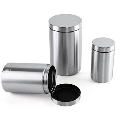 3-Piece Stainless Steel Food Canisters Set (27/47/84oz) | Airtight Metal Kitchen Storage Containers with Screw Lids | Stackable Jars for Coffee, Flour, Sugar & Protein Powder - color: Silver