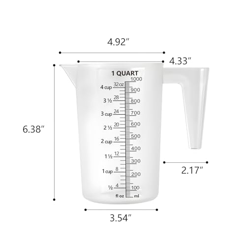 Plastic Measuring Cup with Handle, Pool Chemical Measuring Cup, Plastic Measuring Pitcher for Liquid Mixing, Pouring, Lawn Care, Pet Food, Motor Oil, Laboratory and More (32, Fluid Ounces, 1000ml) - size: 32 fl oz