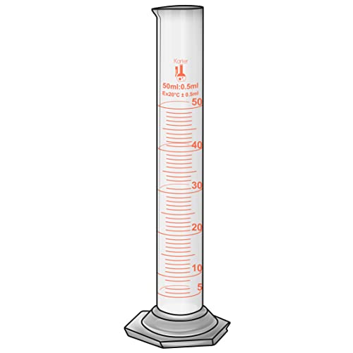 50ml Graduated Cylinder, Borosilicate 3.3 Glass, Single Metric Scale, Karter Scientific 246H1 (Pack of 50) - size: 50ml, style: Pack of 50
