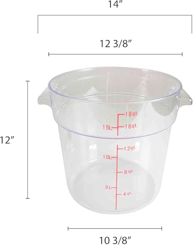 TrueCraftware- 18 Quart Clear Round Food Storage Container Polycarbonate- Commercial Reusable Food Container Canister with Measurement Markings for Meal Prep Pantry Kitchen - size: 18 Quart