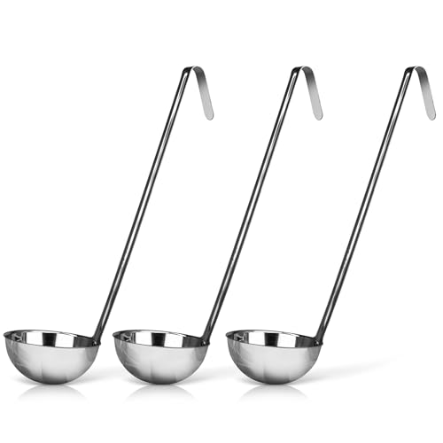 3-Pack Stainless Steel Soup Ladles, 4 oz Heat Resistant Serving Spoons | Whysko Metal Ladles for Cooking and Serving Soups & Sauces, Commercial Grade for Restaurants & Catering, Dishwasher Safe - size: 8 Ounce (3-Pack)