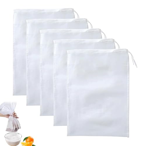 Reusable Nylon Mesh Filter Bags, White, 5.9 x 7.9 Inch, 5 Pack, High Density Drawstring Bags for Fish Tank Media, Aquarium Carbon Filter
