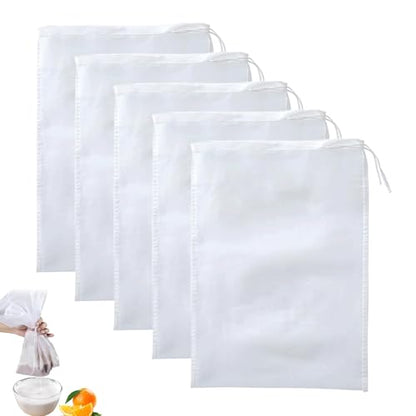 Reusable Nylon Mesh Filter Bags, White, 5.9 x 7.9 Inch, 5 Pack, High Density Drawstring Bags for Fish Tank Media, Aquarium Carbon Filter