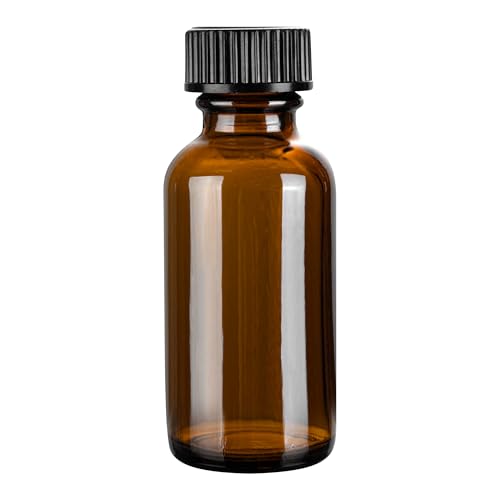 Restaurantware Vetri 1 Ounce Boston Glass Bottles, 48 Sample Bottles With Black Phenolic Caps - Dishwashable, Round, Amber Glass Bottle, For Potion, Juice, Ginger Shots, Whiskey, Liquids - color: Amber, size: 1 oz