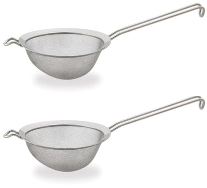 HIC Kitchen Fine Double Mesh Strainer, 18/8 Stainless Steel, 7-Inch, For Sifting Baking Ingredients, Straining, And Draining Stocks, Soups, And Sauces, Set of 2 - size: Double Mesh, 7-Inch, Set/2