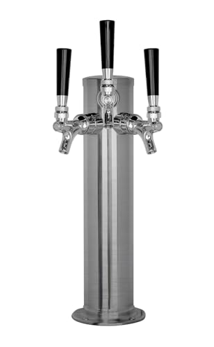 Kegco KC D4743TT-Brush Draft Beer Tower Brushed Triple Faucet, 3" Column, Stainless Steel - size: 3 Faucet