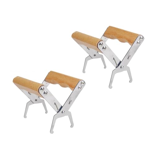 2 Pack Stainless Steel Bee Frame Gripper with Wooden Handle Non-Slip Beehive Frame Holder Tool