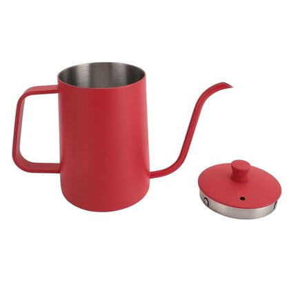 Pour Over Coffee Kettle, Gooseneck Stainless Steel Kettle, 600ml Precision Pouring Pot with Thermometer, Red Teapot for Home Brewing Coffee Tea