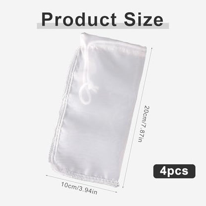 4-Pack Extra Fine Mesh Bag, 180μm Aquarium Filter Bags | Reusable nylon drawstring pouches for very fine resins & activated carbon in freshwater or saltwater fish tanks (7.5x3.6in)