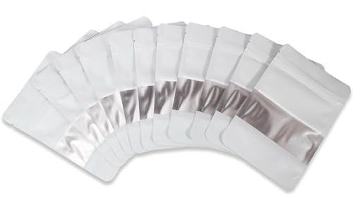 50 Pcs 4.7x7.9 Inch White Resealable Matte Metallic Stand Up Bags with Clear Window - Ideal for Food Storage and Small Business Packaging - color: White, size: 4.7*7.9 Inch