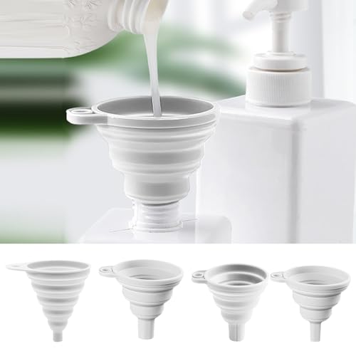 4 Pcs Kitchen Funnel Set, 4 Sizes for Kitchen Accessories Foldable Silicone Collapsible Funnels for Filling Water Bottle Liquid Transfer, White - color: 4 White