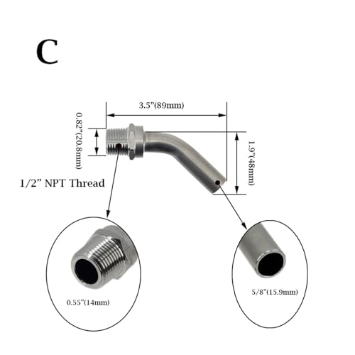 Wine Making- Home Brewing Stainless Steel Pickup Tube 1/2" Male NPT 3/8" 1/2" 5/8" OD Tube Homebrew BK HLT Keg/Kettle Dip Tube Whirlpool Arm Wine Accessories(C)