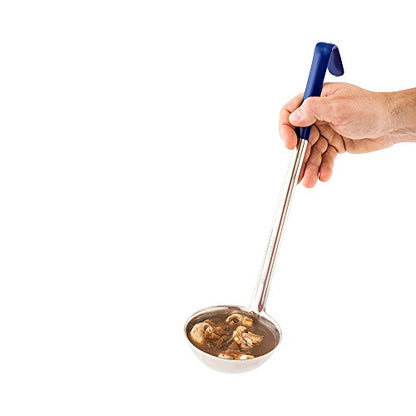Restaurantware Met Lux 8 Ounce Soup Ladle 1 Hook Handle Serving Spoon - With Blue Handle Dishwashable Stainless Steel Cooking Ladle For Pouring And Cooking Perfect for Soup Chilli Or Batter - size: 8 oz