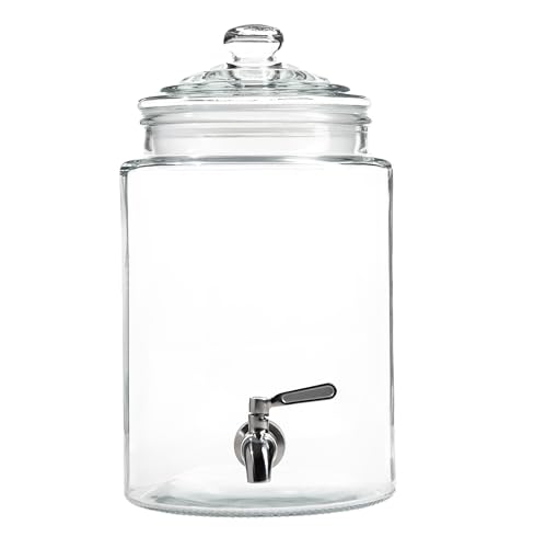 Large Glass Drink Dispenser with Spout – 1.5 Gallon Tall Mason Jar Style Beverage Server with Airtight Lid & Metal Spigot for Water, Tea, Juice, Punch, or Cocktails - size: 1.5 Gallon