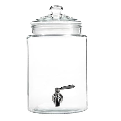 Large Glass Drink Dispenser with Spout – 1.5 Gallon Tall Mason Jar Style Beverage Server with Airtight Lid & Metal Spigot for Water, Tea, Juice, Punch, or Cocktails - size: 1.5 Gallon