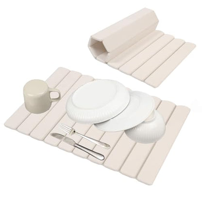Stone Dish Drying Mats for Kitchen Counter, 24"×16" - Quick Dry Eco-Friendly Diatomaceous Earth Mat, Super Absorbent, Non-Slip Collapsible Dish Drying Mat for Dishes Bottles Cups, Match any Countertop - color: White