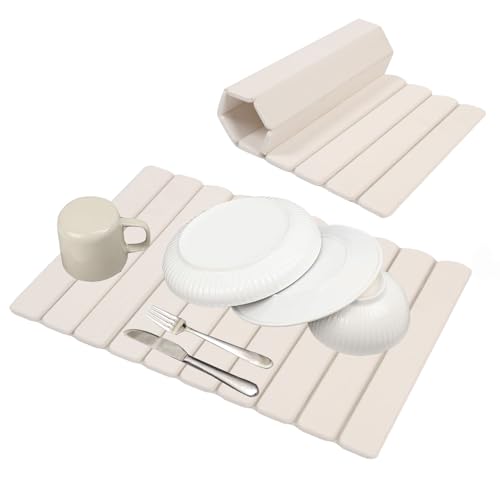 Stone Dish Drying Mats for Kitchen Counter, 24"×16" - Quick Dry Eco-Friendly Diatomaceous Earth Mat, Super Absorbent, Non-Slip Collapsible Dish Drying Mat for Dishes Bottles Cups, Match any Countertop - color: White