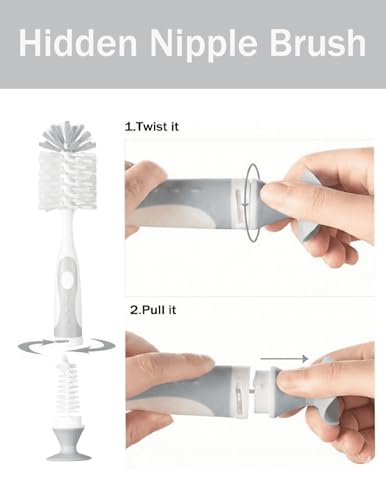 5 in 1 Cleaning Brush Set, Anivona Bottle Brush Cleaner, Multifunctional Cleaning Brush, Water Bottle Brushes for Cleaning Home, Cleaning Baby Bottles, Home Kitchen Cleaning Tools, BPA-Free (Grey) - color: Grey-nylon & Nylon Brush